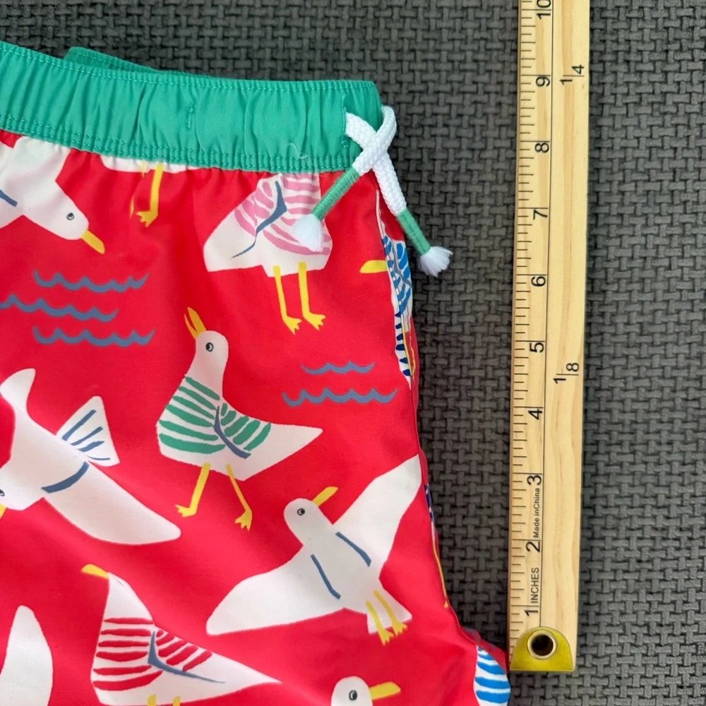 Mini Boden Boys Red Seagull Print Swim Shorts Trunks 8-9Y Beach Swimming Summer